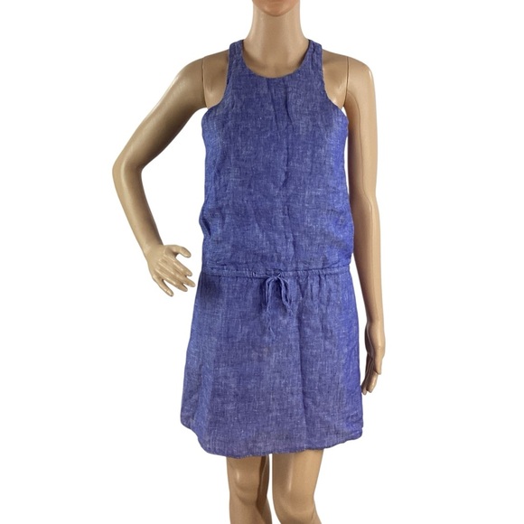 Joie Diega Linen Drawstring Tank Dress Plaza Blue XXS - Picture 1 of 7